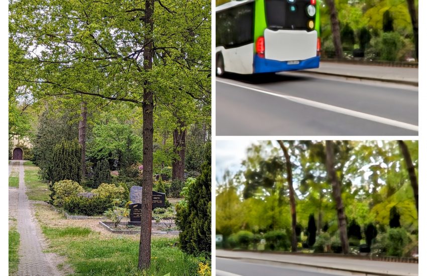 Bilder vom Friedhof Caputh mit vorbeifahrendem Bus